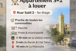 S+2 à louer au cœur de Ksar Saïd