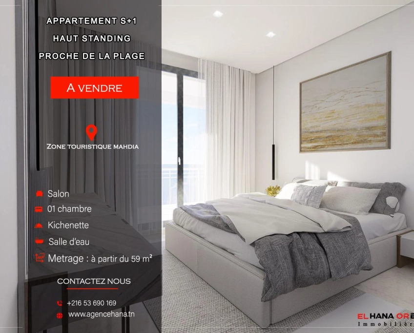 Appartement s+1 haut standing à vendre zone touristique mahdia