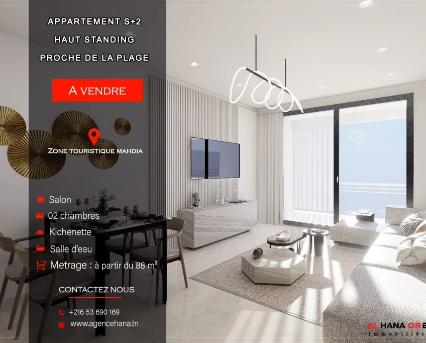 Appartement s+2 haut standing à vendre à zone touristique mahdia